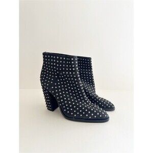 Mercer Edit limited edition black suede leather studded block Heel ankle boot
